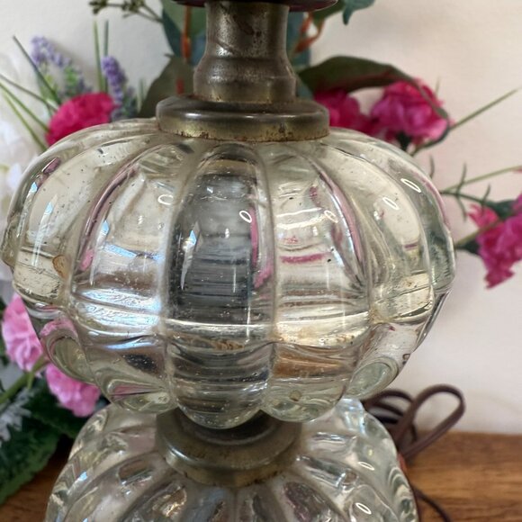 Vintage Clear Glass Lamp Ribbed Globe and Hobnail Base Mid-Century Lighting Acce - Picture 6 of 6